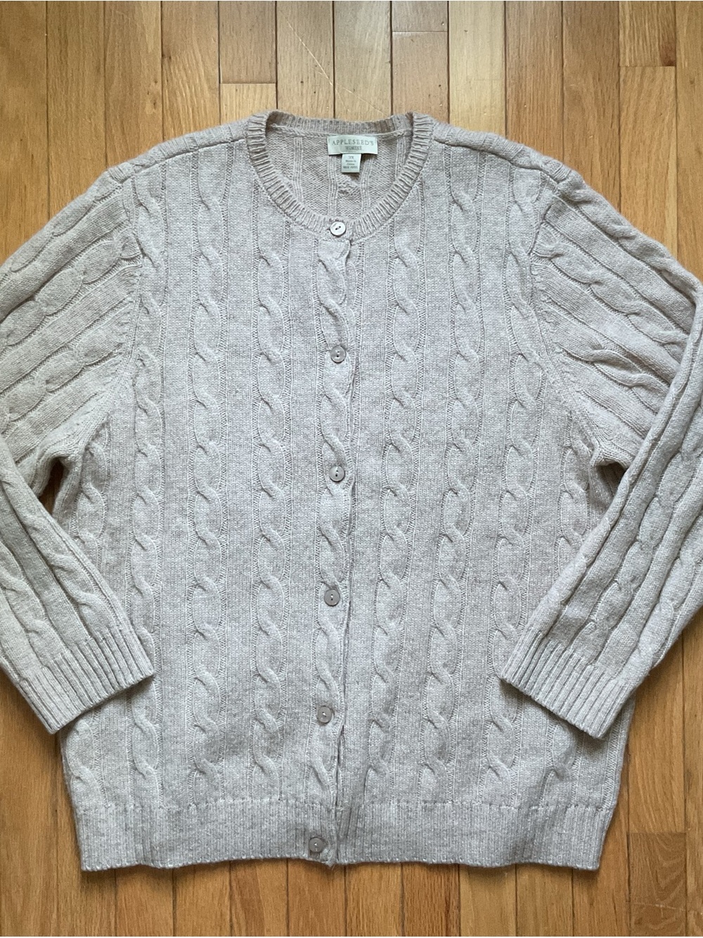 Appleseeds Classic Beige Wool Cable Knit Button Up Cardigan Sweater Cottage 3X
